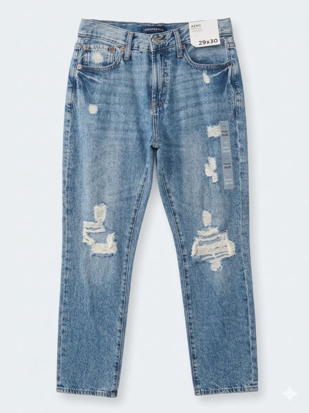 Aeropostale Men’s Distressed Light Blue Straight Slim Jeans